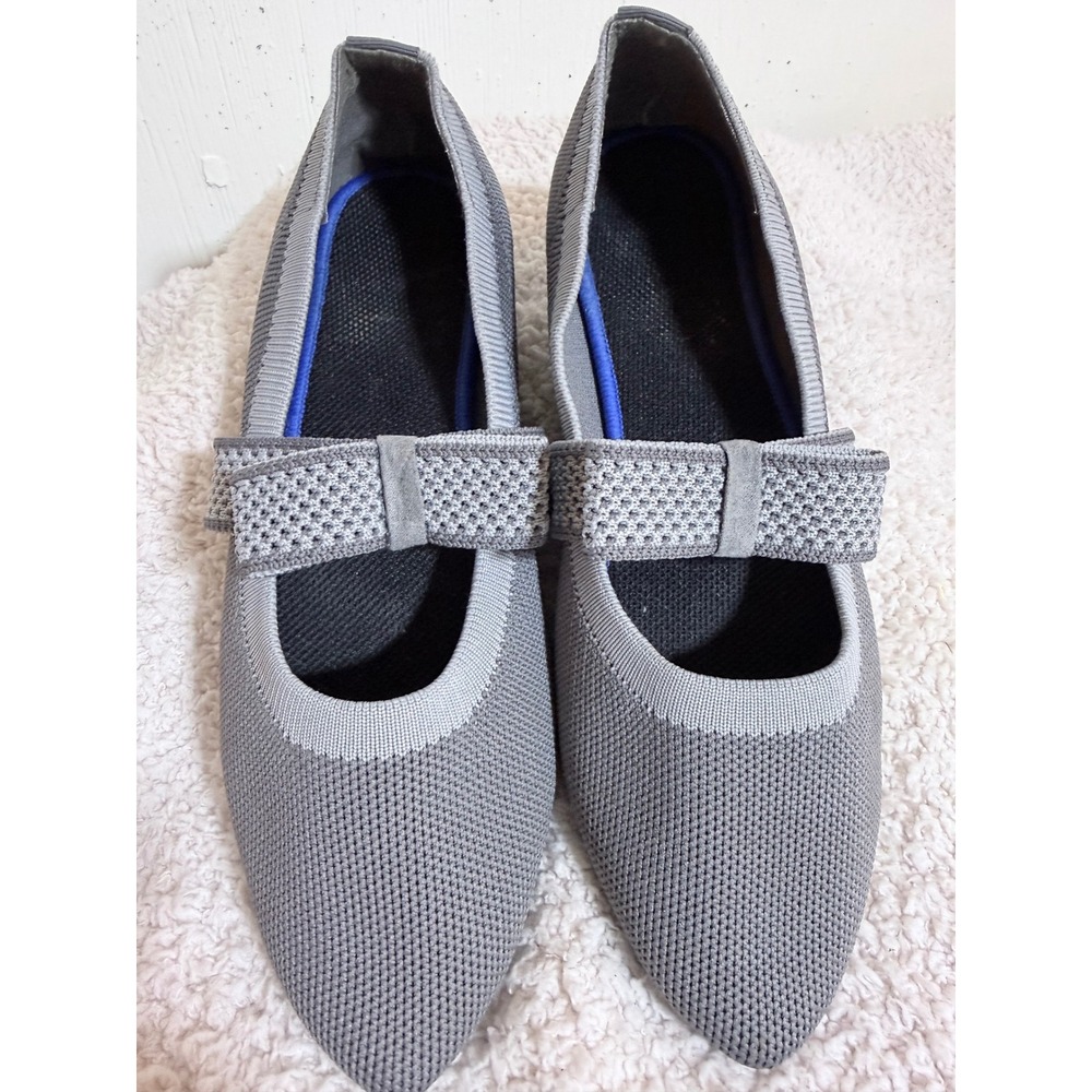 Mary Jane Flats Women Size 40 Grey Knit Pointed Toe Preppy Chic Casual Career